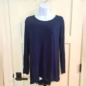 Kim & Cami Navy Blue Long Sleeve Stretch Tunic w Back See-Through Detail Size L
